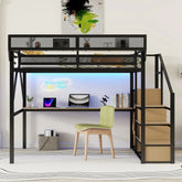 Bellemave® Metal Loft Bed with Desk and Charging Station, Stairs and Light - Bellemave